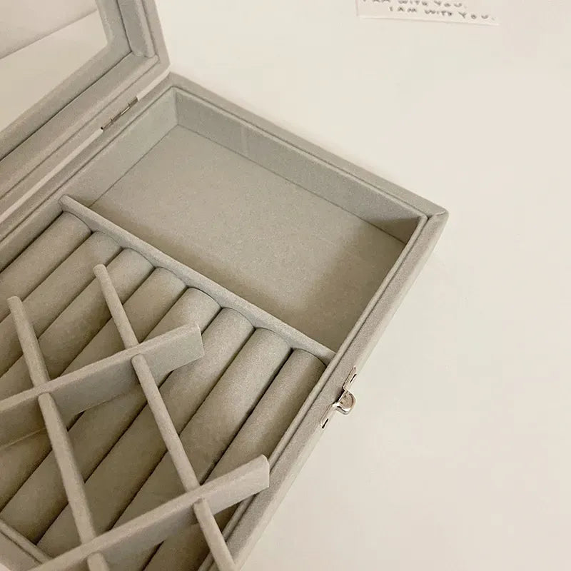 Velvet Carrying Case with Glass Cover Jewelry Ring Display Box