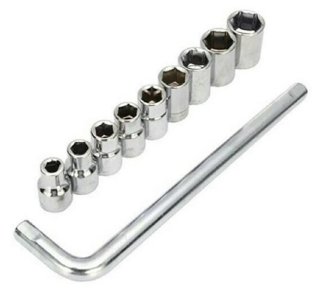 Professional Heavy Wrench Set 9Pc Tool Kit 8‑24mm Metric Sockets + L Wrench