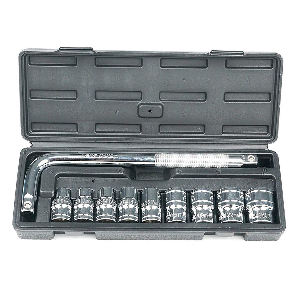 Professional Heavy Wrench Set 9Pc Tool Kit 8‑24mm Metric Sockets + L Wrench