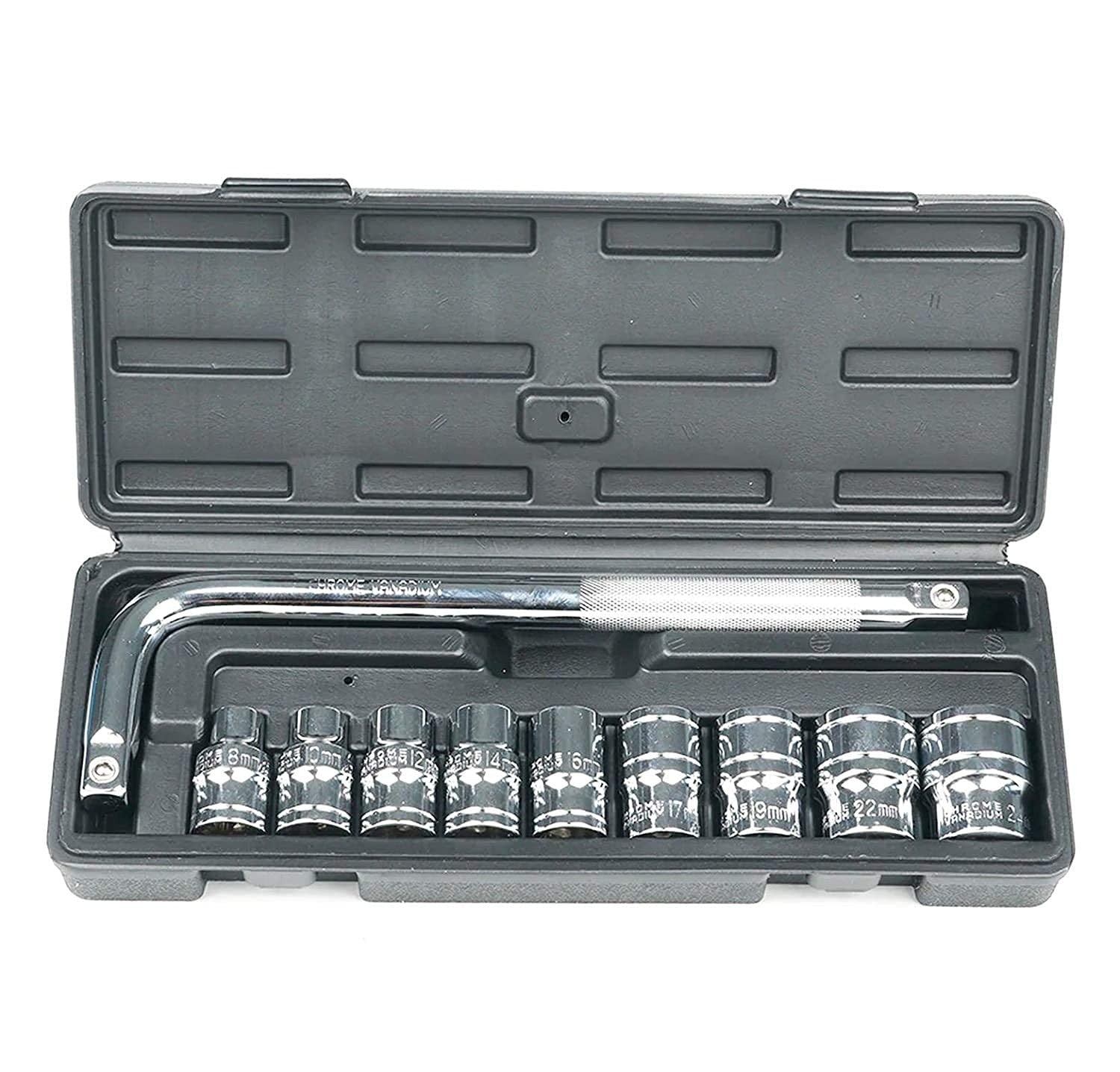 Professional Heavy Wrench Set 9Pc Tool Kit 8‑24mm Metric Sockets + L Wrench