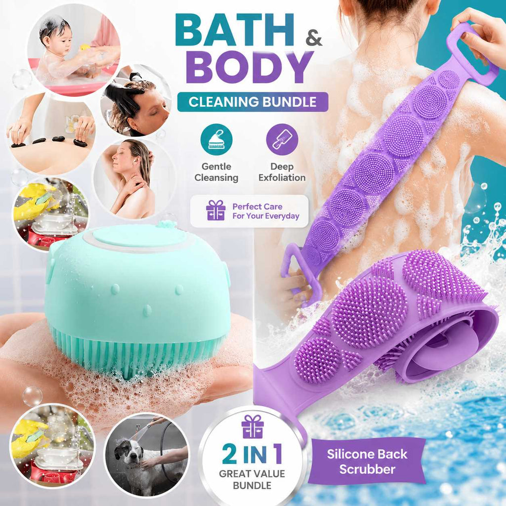 2-in-1 Silicone Bath Brush & Back Scrubber