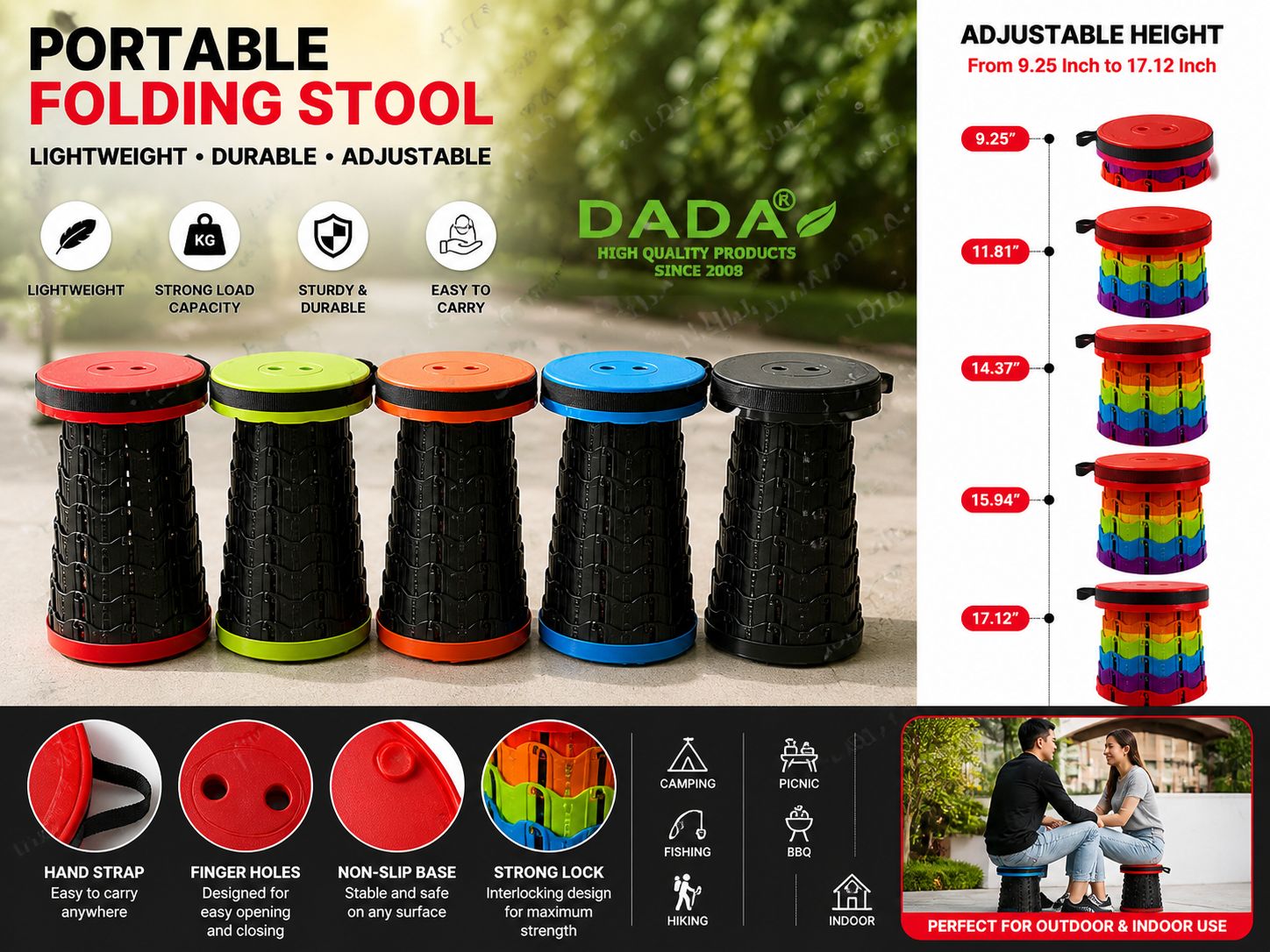 Adjustable Portable Folding Stool