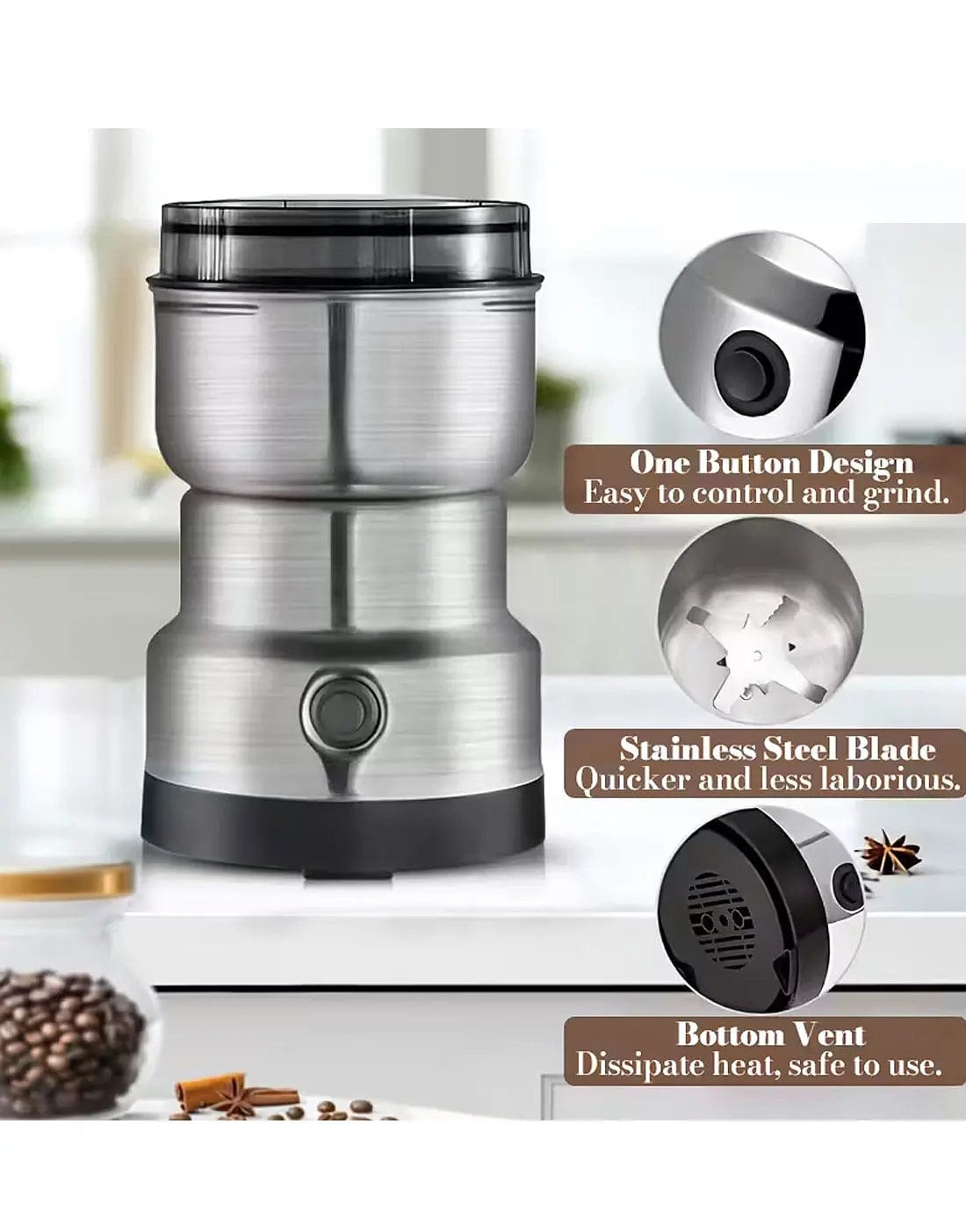Electric Stainless Steel Coffee & Masala Grinder Machine