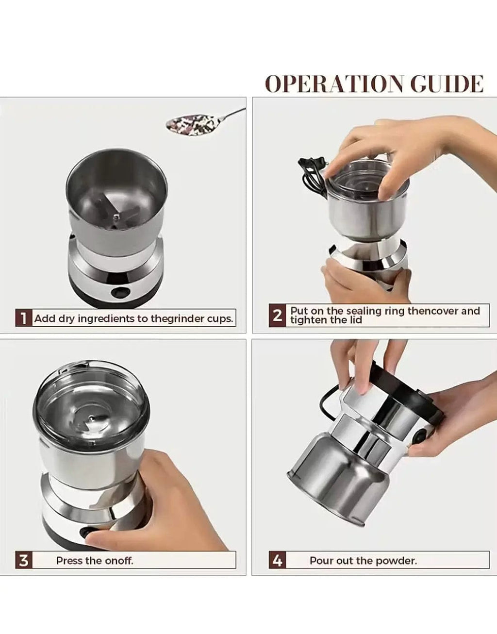 Electric Stainless Steel Coffee & Masala Grinder Machine
