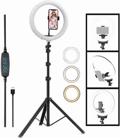 Portable 10-Inch LED Ring Light with 7 Feet Adjustable Tripod Stand & Mobile Holder | 3 Light Modes | Foldable 2 Feet