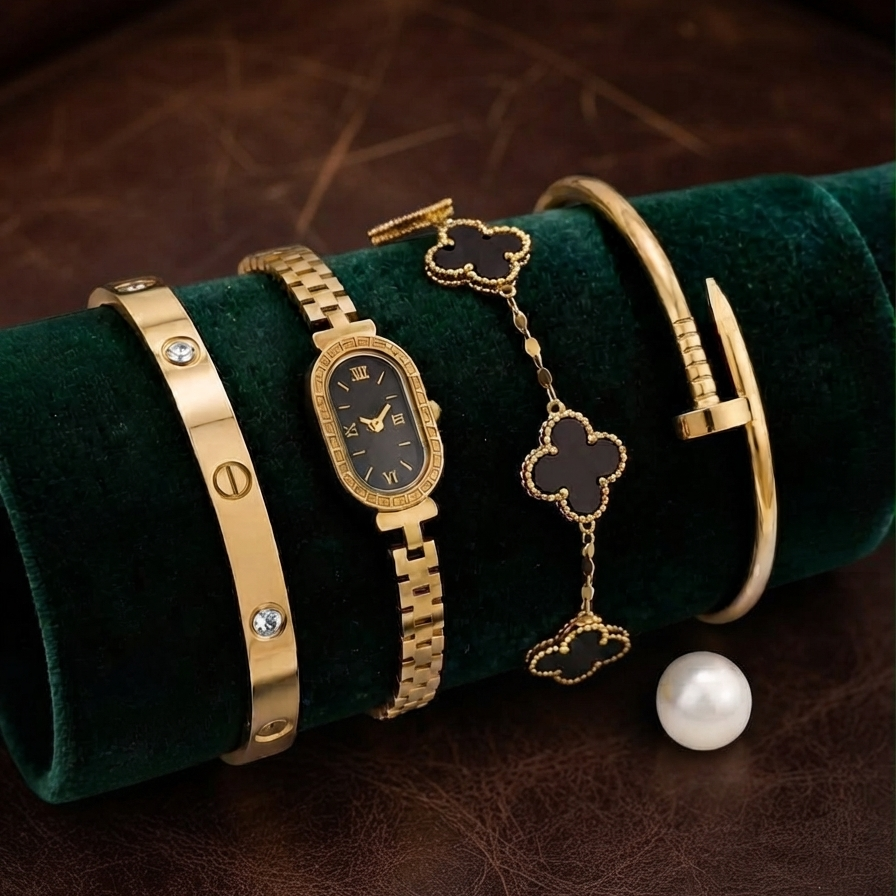 4 Piece Bracelet, Watch And Bangle Combo